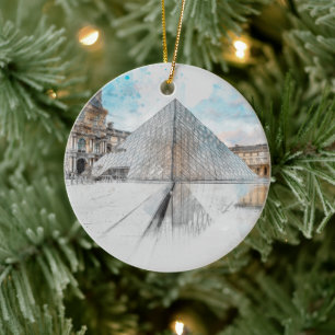 Vattenfärgen teckning i Louvre Paris, Frankrike Julgransprydnad Keramik