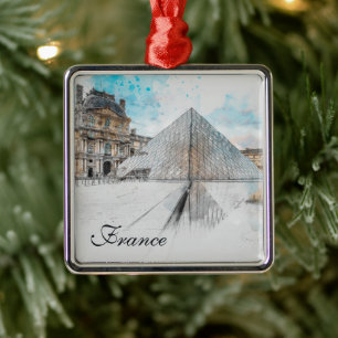 Vattenfärgen teckning i Louvre Paris, Frankrike Julgransprydnad Metall