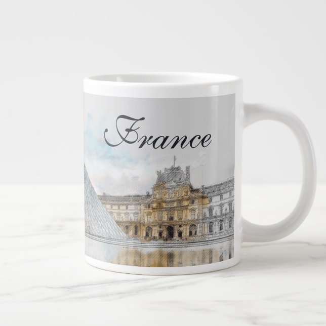 Vattenfärgen teckning i Louvre Paris, Frankrike Jumbo Mugg (Höger)