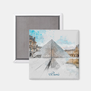 Vattenfärgen teckning i Louvre Paris, Frankrike Magnet