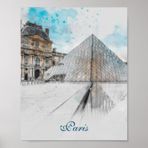 Vattenfärgen teckning i Louvre Paris, Frankrike Poster