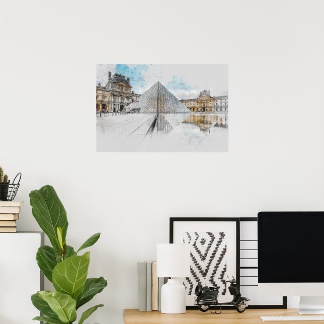 Vattenfärgen teckning i Louvre Paris, Frankrike Poster (Hemmakontoret)