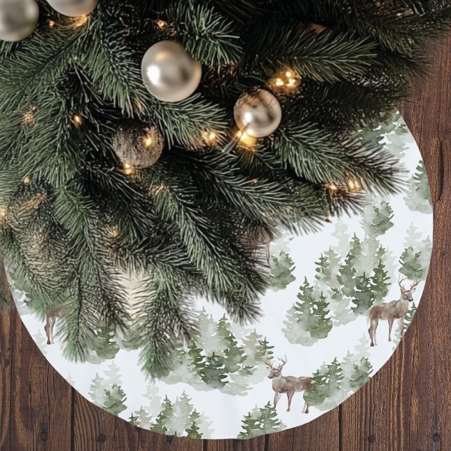 Vattenfärgen Träd och Hjort Grönt jul Julgransmatta Borstad Polyester (Skapare uppladdad)