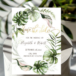 Vattenfärgen Tropical Löv Greenery Save Date Spara Datumet