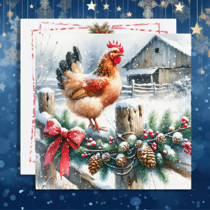 Vattenfärgen Tupp på en stängsel efter jul Julkort