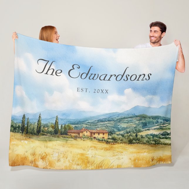 Vattenfärgen Tuscan Mediterranean Family Namn Fleecefilt (På plats)