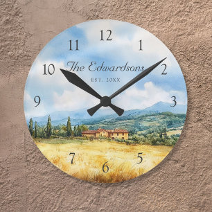 Vattenfärgen Tuscan Mediterranean Family Namn Rund Klocka