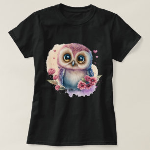 Vattenfärgen Uggla omgiven av brant Blommar T Shirt