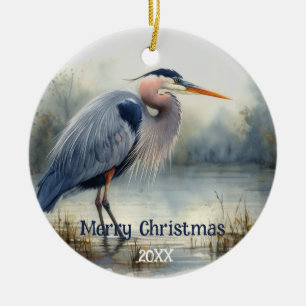 Vattenfärgen Underbar Blå Heron Bird Wildlife Natu Julgransprydnad Keramik