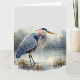 Vattenfärgen Underbar Blå Heron Bird Wildlife Natu Kort