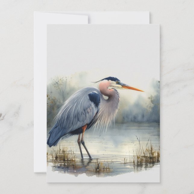 Vattenfärgen Underbar Blå Heron Bird Wildlife Natu Kort (Framsida)