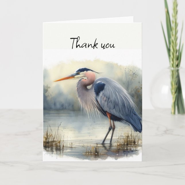 Vattenfärgen Underbar Blå Heron Bird Wildlife Natu Kort (Framsida)