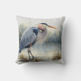 Vattenfärgen Underbar Blå Heron Bird Wildlife Natu Kudde
