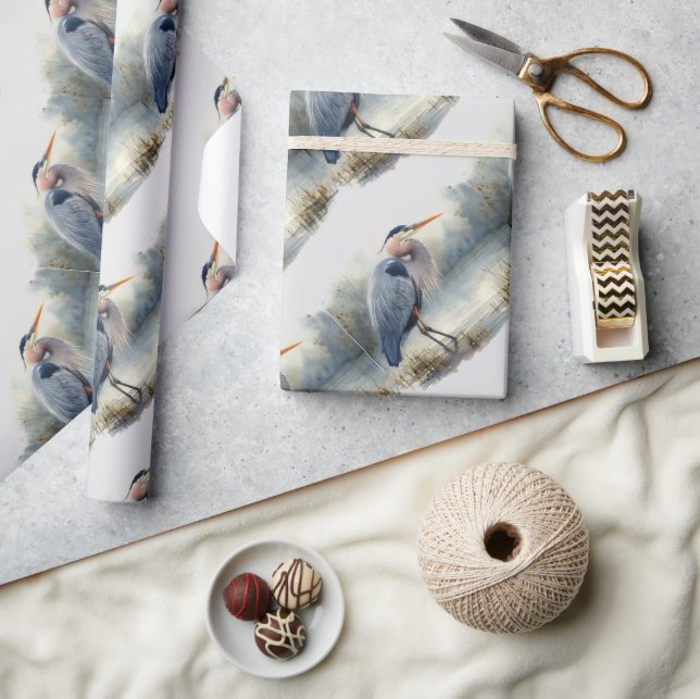 Vattenfärgen Underbar Blå Heron Bird Wildlife Natu Presentpapper (Hantverk)