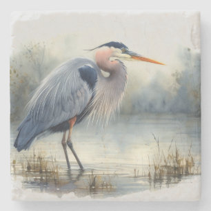 Vattenfärgen Underbar Blå Heron Bird Wildlife Natu Stenunderlägg