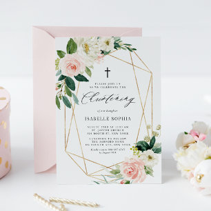 Vattenfärgen Vår Blommigt Guld Ram Christening Inbjudningar