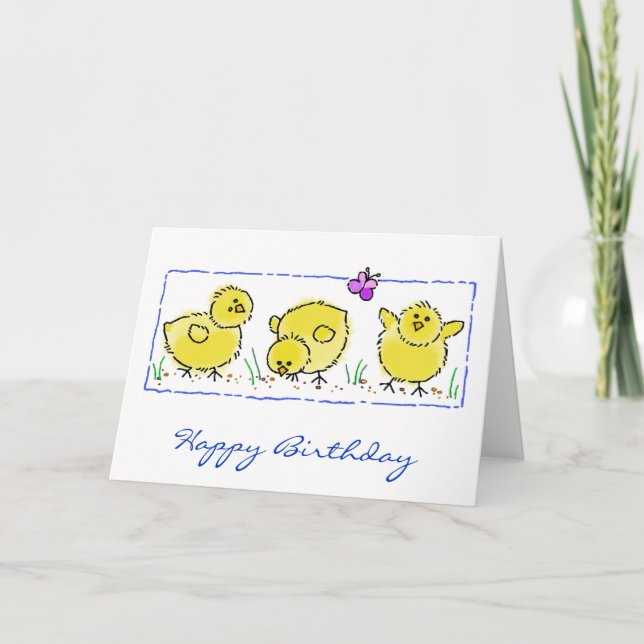 Vattenfärgen Vår Chick Birthday Kort (Framsida)
