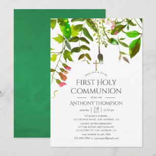 Vattenfärgen Vår Foliage First Heliga Communion Inbjudningar
