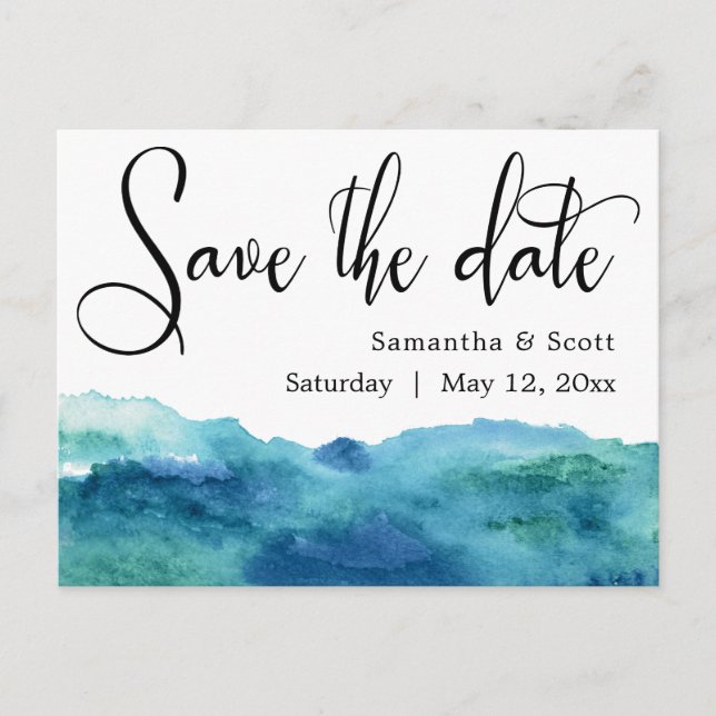 Vattenfärgen Vattentätt med blå Grönt Modern Spara Meddelande Vykort (Framsida)