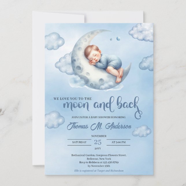 Vattenfärgen vi kärlek er till måne och tillbaka inbjudningar (Framsida)