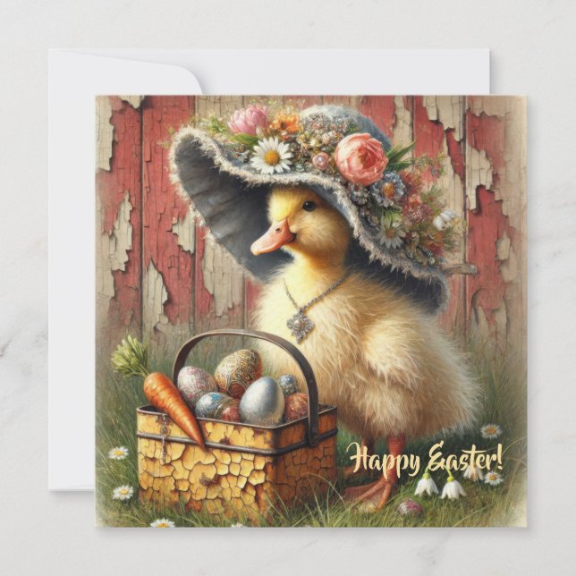 Vattenfärgen vintage Påsk anka med ägg Julkort (Framsida)