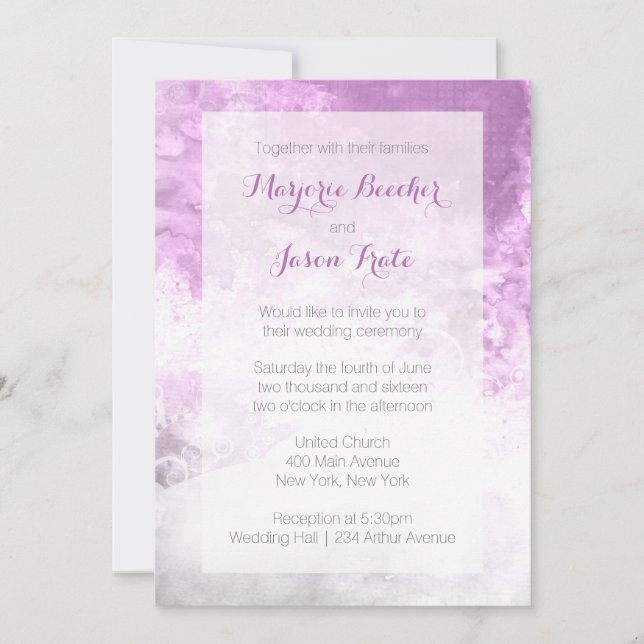 Vattenfärgen virvlar runt bröllopinbjudan - inbjudningar (Framsida)