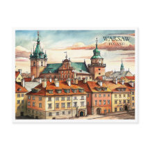 Vattenfärgen Warszawa Poland Cityscape Postcard