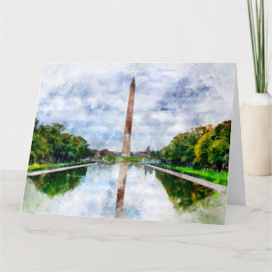 Vattenfärgen Washington Monument med reflektion Tack Kort