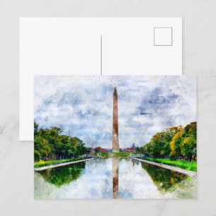 Vattenfärgen Washington Monument med reflektion Vykort