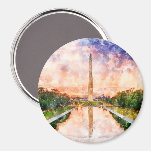 Vattenfärgen Washington Monument under solnedgånge Magnet (Front/Back)