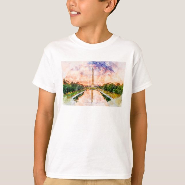 Vattenfärgen Washington Monument under solnedgånge T Shirt (Framsida)