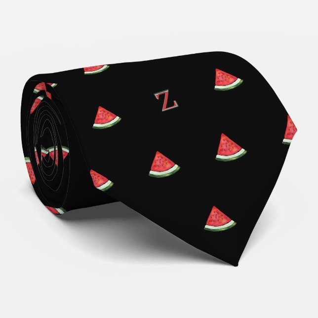 Vattenfärgen Watermelon Slice Monogram Initial Bla Slips (Rullad)