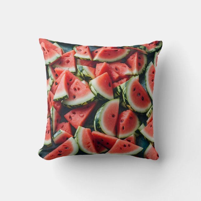 Vattenfärgen Watermelon Slices Mönster Grönt Red Kudde (Framsida)