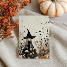 Vattenfärgen Witch Fall Foliage Whimsical Hallowee