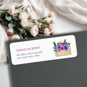Vattenfärgens Blommigt Kuvert l Vi har flyttat New Returadress Etikett