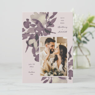 Vattenfärgens Blommigt Mauve Photo Save Date Inbjudningar