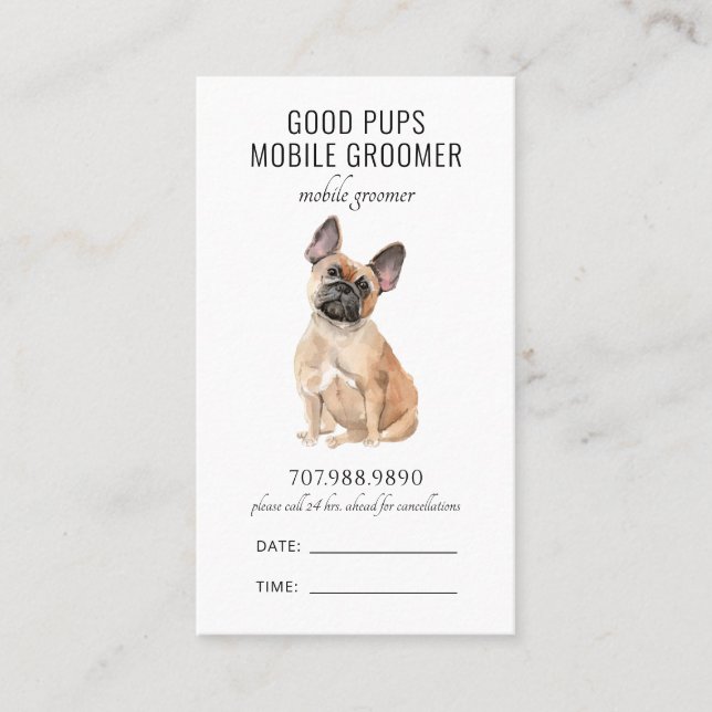 Vattenfärgens Hund Mobile Pet Groomer QR-kod Tidsbeställning Kort (Framsida)