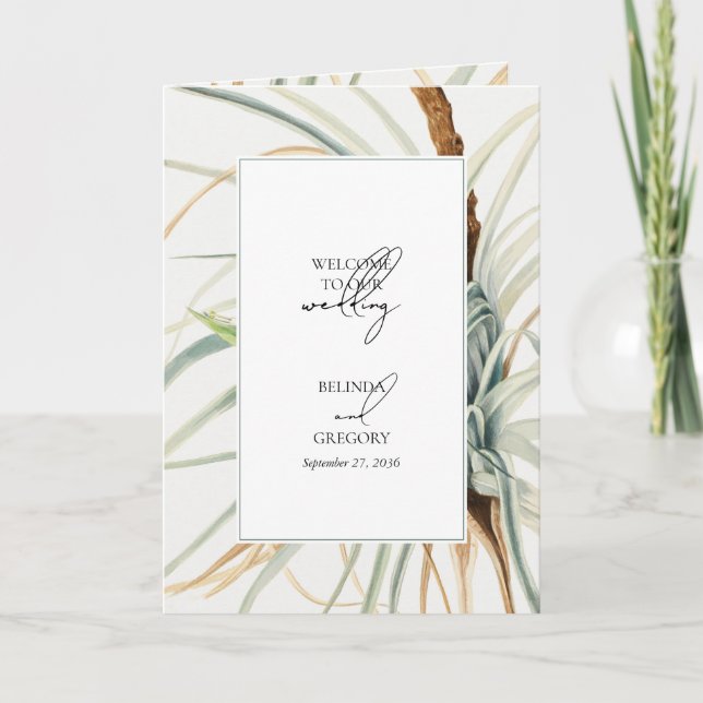 Vattenfärgens Neutralt Boho Bröllop serviceorder Program (Framsida)