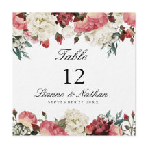 Vattenfärgens Rosa och vit Blommigt Bord + menykor