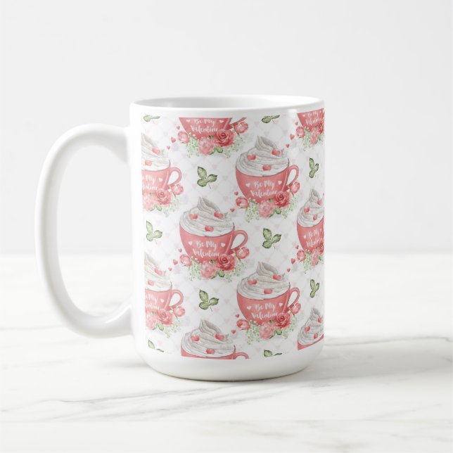 VATTENFÄRGENS ROSA OCH VITA KOPP MED VITKREAM (Vänster)