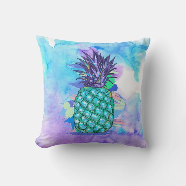 Vattenfärger Bakgrund och ananas illustration Kudde (Framsida)