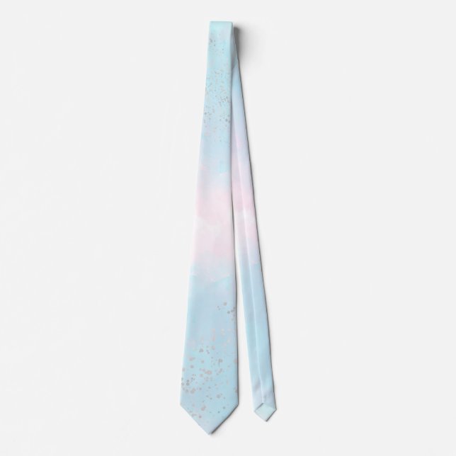 Vattenfärger blåblå Rosa Silver Konfetti Bröllop Slips (Framsida)