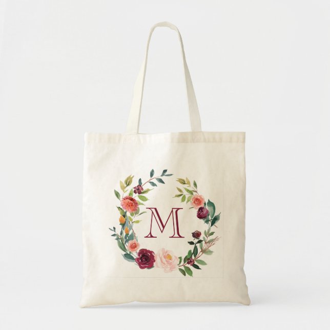 Vattenfärger blommor, andningsmonogram tygkasse (Framsidan)