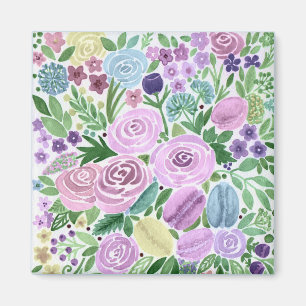 Vattenfärger, blommor och makaroner magnet