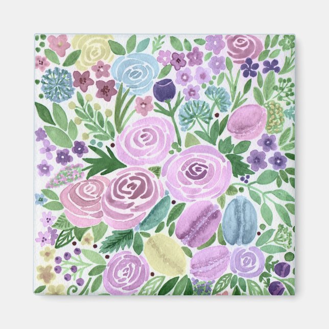 Vattenfärger, blommor och makaroner magnet (Framsidan)