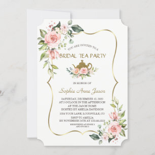 vattenfärger Flowers Guld Möhippa Tea Party Inbjudningar