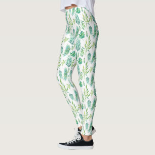 Vattenfärger Grönt Blad Sömlös Mönster Leggings