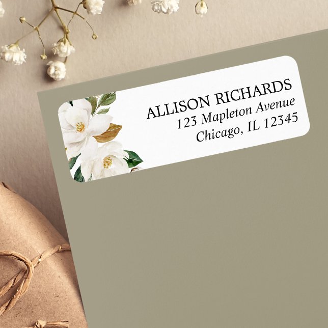 Vattenfärger i blommigten Magnolia greenery white  Returadress Etikett (Skapare uppladdad)