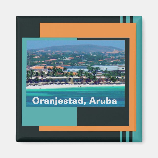 Vattenfärger i Oranjestad, Aruba Magnet (Framsidan)