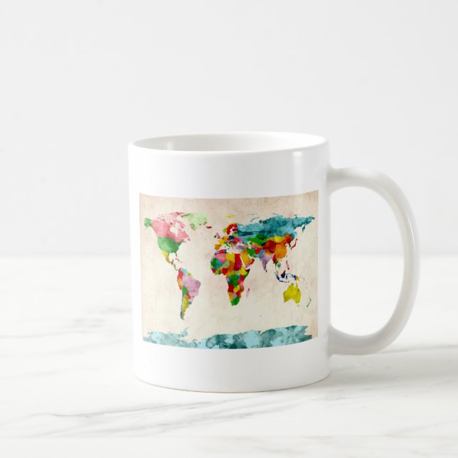 Vattenfärger i världskartan kaffemugg (Höger)